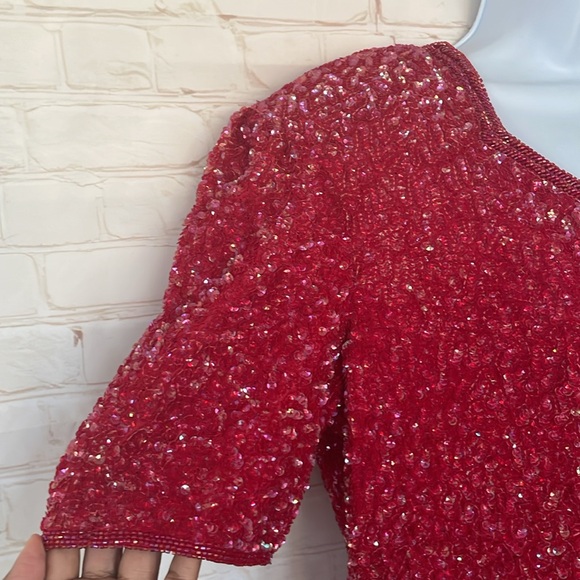 VGT 60’s SYLVIA ANN sequin cherry red dress size large - Picture 9 of 15